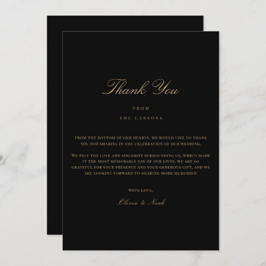 Script Gold & Black Dankkaart Bedankkaart (Voorkant / Achterkant)