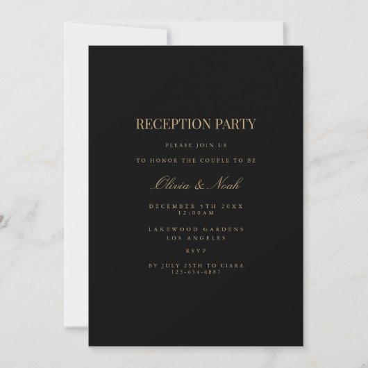 Script Gold & Black Reception Invitation Kaart (Voorkant)