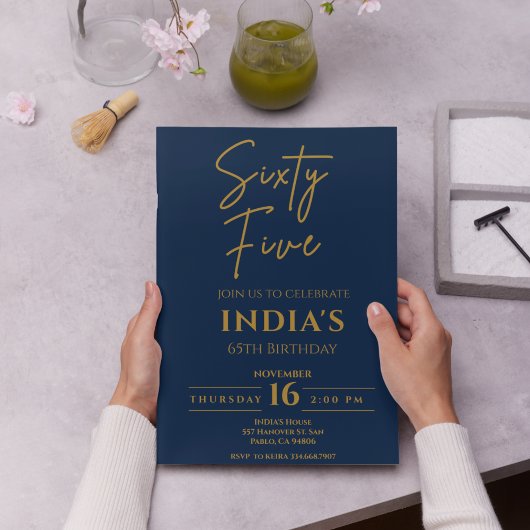 Script Gold & Blue 65e verjaardagsfeestje Kaart