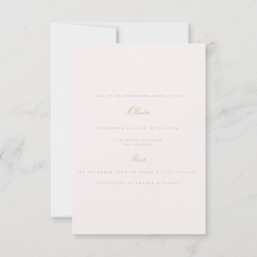 Script Gold & Blush Pink Bridal Shower Uitnodiging (Achterkant)