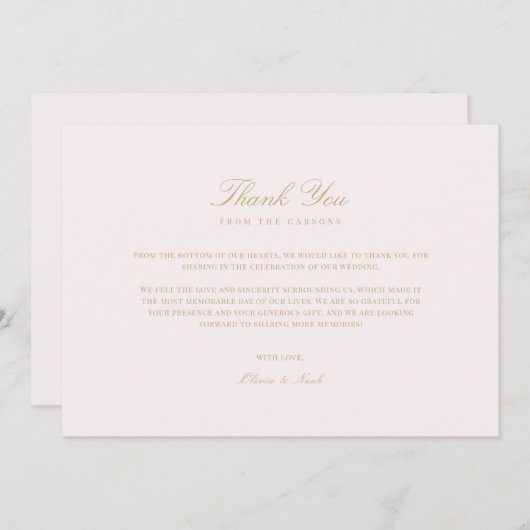 Script Gold & Blush Pink Dank je Kaart (Voorkant / Achterkant)