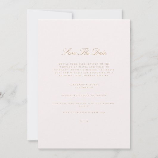 Script Gold & Blush Pink Save The Date Kaart (Voorkant)