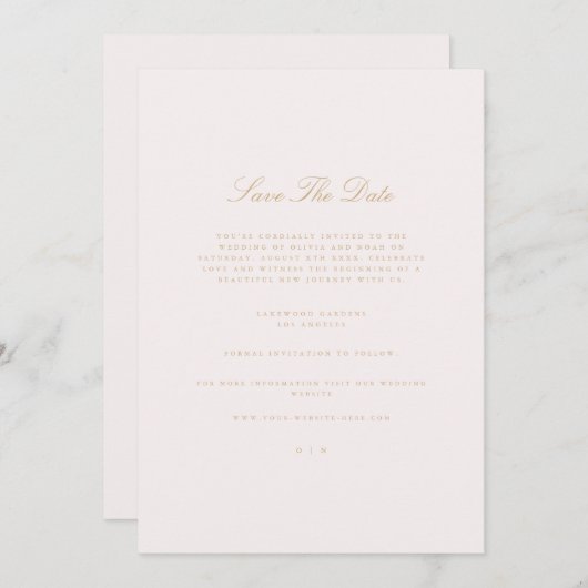 Script Gold & Blush Pink Save The Date Kaart (Voorkant / Achterkant)