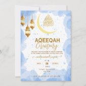Script gold crescent Baby Boy Aqiqah Invitation Kaart (Voorkant)