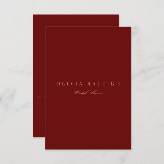 Script Gold & Deep Red Bridal Shower Uitnodiging (Voorkant / Achterkant)