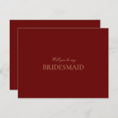 Script Gold Deep Red Bridesmaid Proposal Kaart (Voorkant / Achterkant)