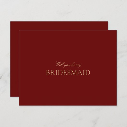 Script Gold Deep Red Bridesmaid Proposal Kaart (Voorkant / Achterkant)