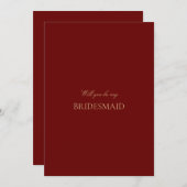 Script Gold Deep Red Bridesmaid Proposal Kaart (Voorkant / Achterkant)