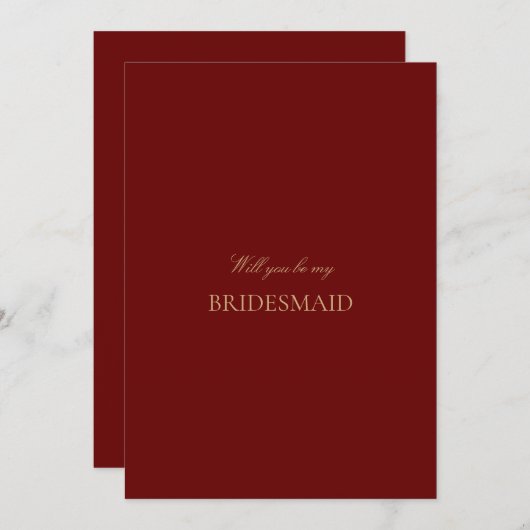 Script Gold Deep Red Bridesmaid Proposal Kaart (Voorkant / Achterkant)
