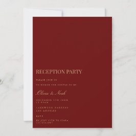 Script Gold & Deep Red Reception Invitation Kaart