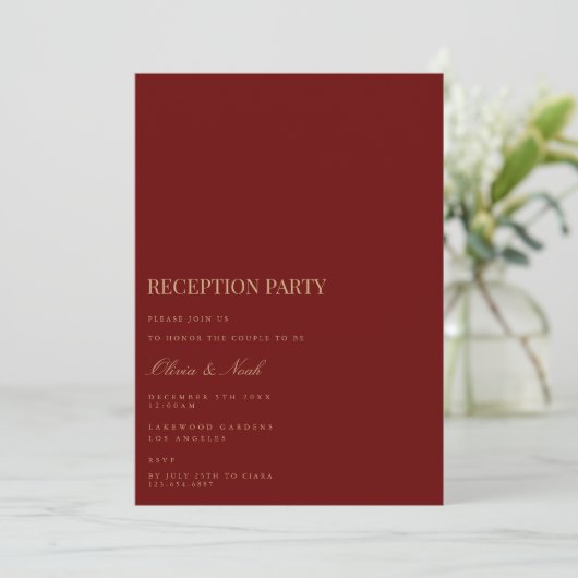 Script Gold & Deep Red Reception Invitation Kaart (Staand voorkant)
