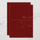 Script Gold & Deep Red Wedding Invitation Kaart (Voorkant / Achterkant)