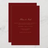Script Gold & Deep Red Wedding Invitation Kaart (Voorkant / Achterkant)