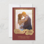 Script Gold en Red Wedding Photo Bedankkaart (Voorkant)