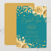 Script Gold Floral Glitter Vrijgezellenfeest Blauw Kaart (Voorkant / Achterkant)