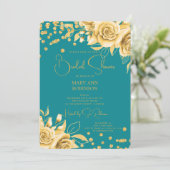 Script Gold Floral Glitter Vrijgezellenfeest Blauw Kaart (Staand voorkant)