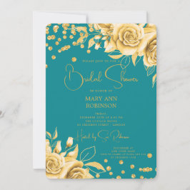 Script Gold Floral Glitter Vrijgezellenfeest Blauw Kaart