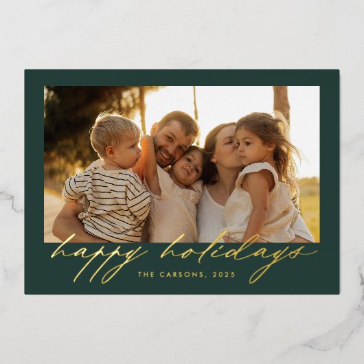 Script Gold Foil “Happy Holidays” Photo Card Folie Feestdagenkaart (Voorkant)