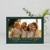 Script Gold Foil “Happy Holidays” Photo Card Folie Feestdagenkaart (Staand Voorkant)