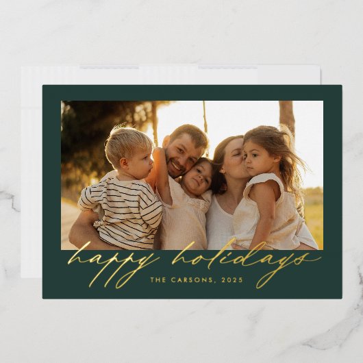Script Gold Foil “Happy Holidays” Photo Card Folie Feestdagenkaart (Envelop)
