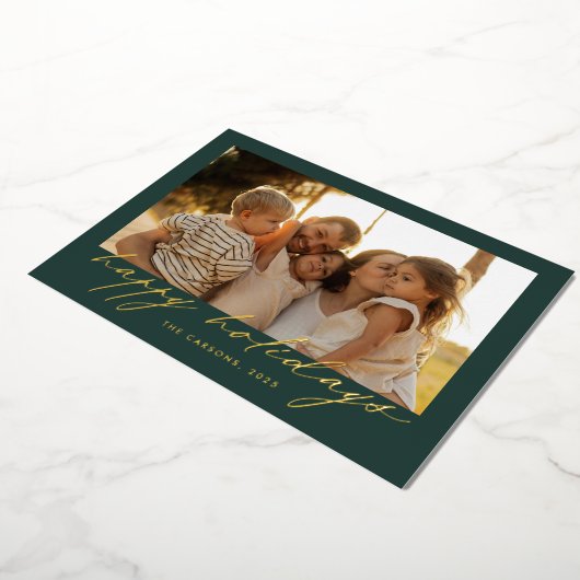 Script Gold Foil “Happy Holidays” Photo Card Folie Feestdagenkaart (Gedraaid)