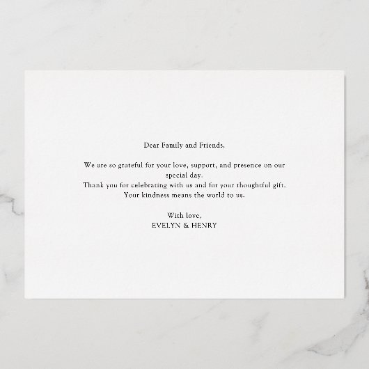 Script Gold Folie Moderne bruiloft Dank u kaarten (Achterkant)