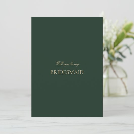 Script Gold Forest Green bruidsmeisje voorstel Kaa Save The Date (Staand voorkant)