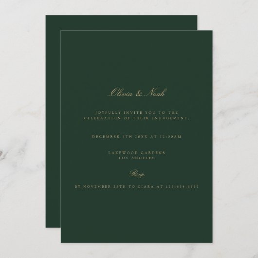 Script Gold & Forest Green Verloving Invitation Kaart (Voorkant / Achterkant)