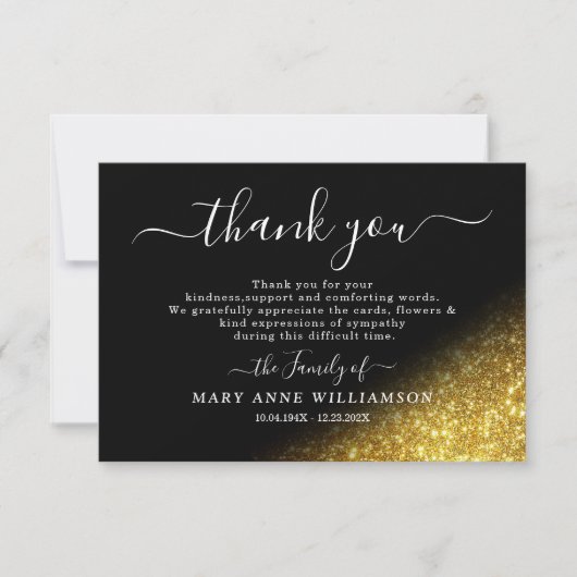 Script Gold Glitter Funeral Hartelijk dank Bedankkaart (Voorkant)