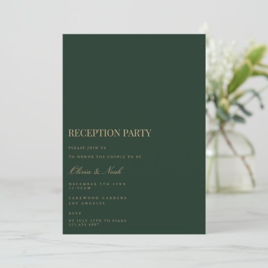 Script Gold & Green Reception Invitation Kaart (Staand voorkant)