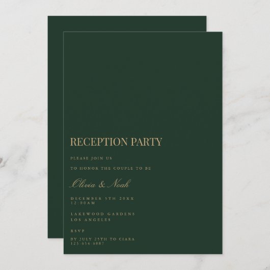 Script Gold & Green Reception Invitation Kaart (Voorkant / Achterkant)
