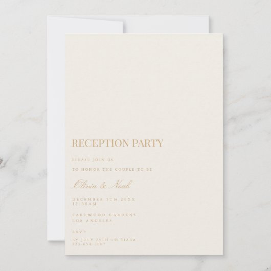 Script Gold & Ivoor Receptie Invitation Kaart (Voorkant)