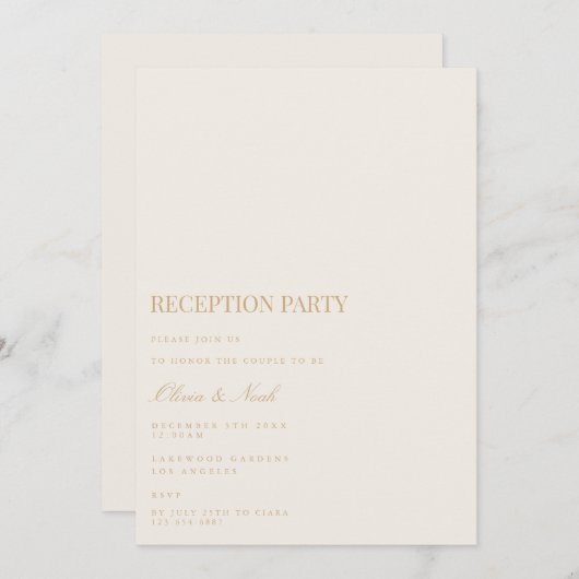Script Gold & Ivoor Receptie Invitation Kaart (Voorkant / Achterkant)