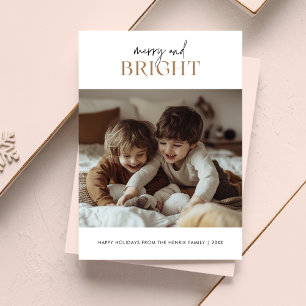 Script Gold Merry & Bright Christmas Kinder foto Feestdagenkaart