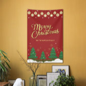 Script Gold Merry Christmas Trees Family Banner
