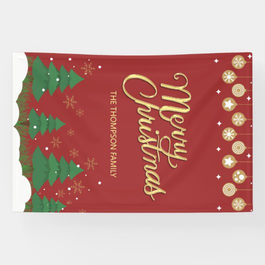 Script Gold Merry Christmas Trees Family Banner (Horizontaal)