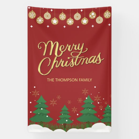 Script Gold Merry Christmas Trees Family Banner (Verticaal)