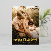 Script Gold Merry-kerstfoto Foto Folie Feestdagenkaart (Staand Voorkant)