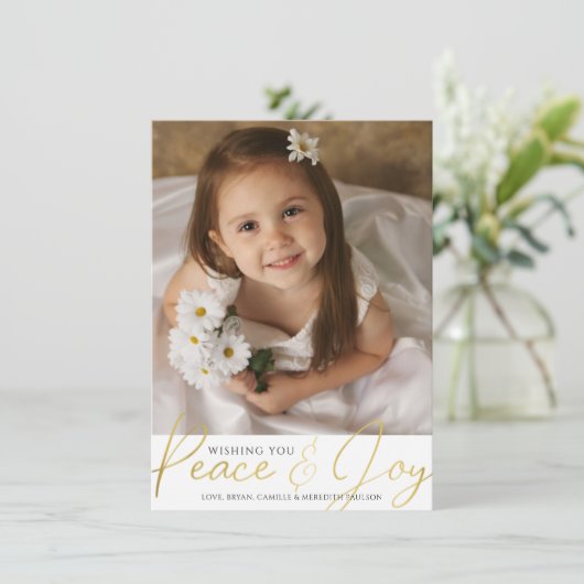 Script Gold PEACE EN JOY Photo 2022 Calendar Feestdagenkaart (Staand voorkant)