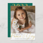 Script Gold PEACE EN JOY Photo 2022 Calendar Feestdagenkaart (Voorkant / Achterkant)