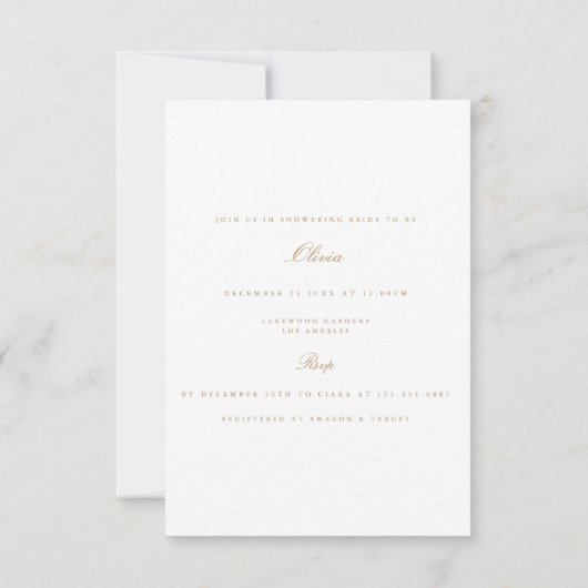 Script Gold & White Bridal Shower Uitnodiging (Achterkant)