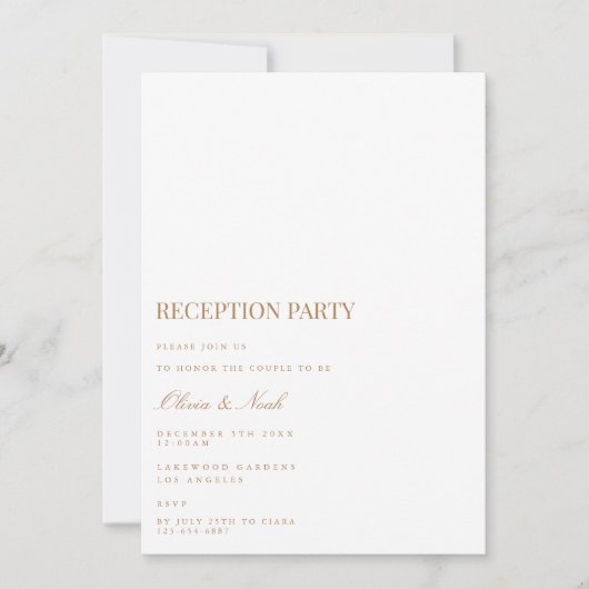 Script Gold & White Reception Invitation Kaart (Voorkant)