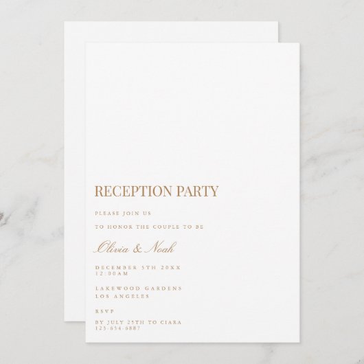 Script Gold & White Reception Invitation Kaart (Voorkant / Achterkant)