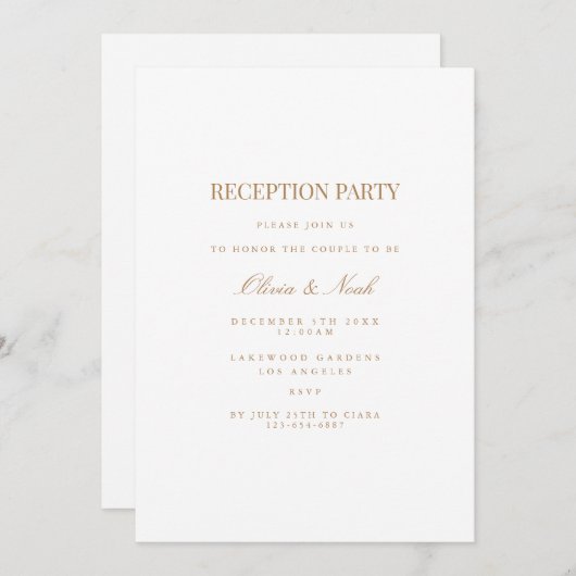 Script Gold & White Reception Invitation Kaart (Voorkant / Achterkant)