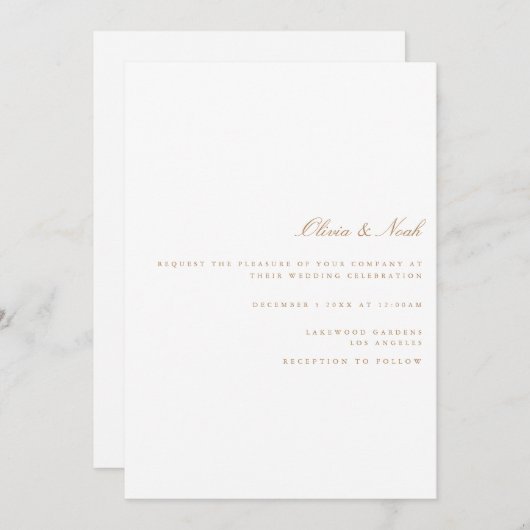Script Gold & White Wedding Invitation Kaart (Voorkant / Achterkant)