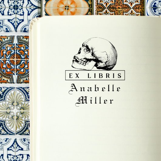 Script Gothic Skull Elegant Ex Libris Boek Zelfinktende Stempel