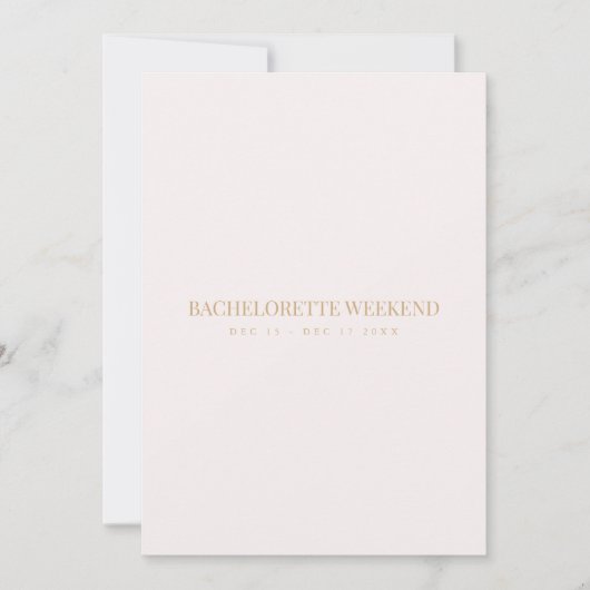 Script Goud & Blush Roze Bachelorette Weekend Kaar Kaart (Voorkant)