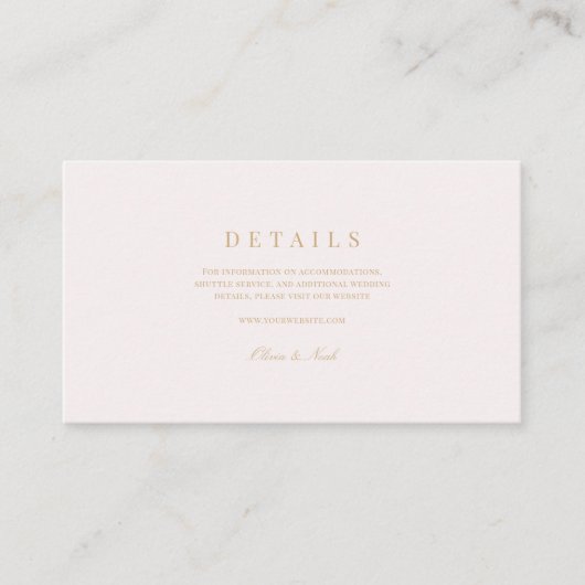 Script Goud & Blush Roze Bruiloft Details Informatiekaartje (Voorkant)