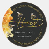 Script Goud en Zwarte ronde honingraat etiketjes Sticker (Voorkant)