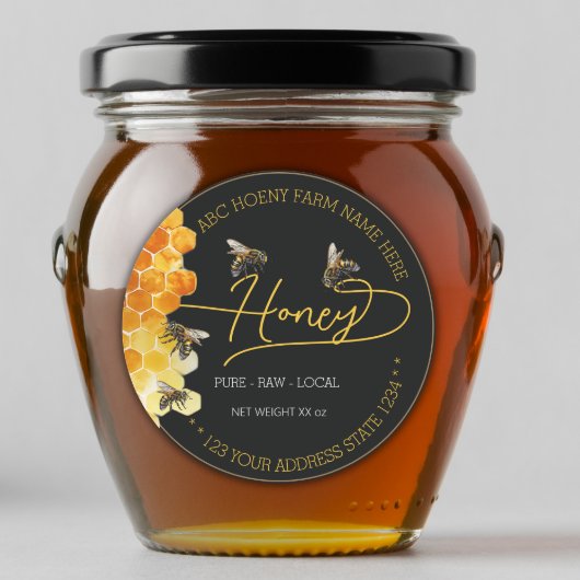 Script Goud en Zwarte ronde honingraat etiketjes Sticker